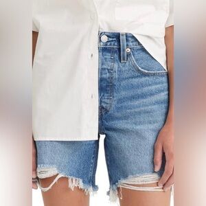 Levi's Blue Distressed Jean Shorts 501 mid thigh shorts